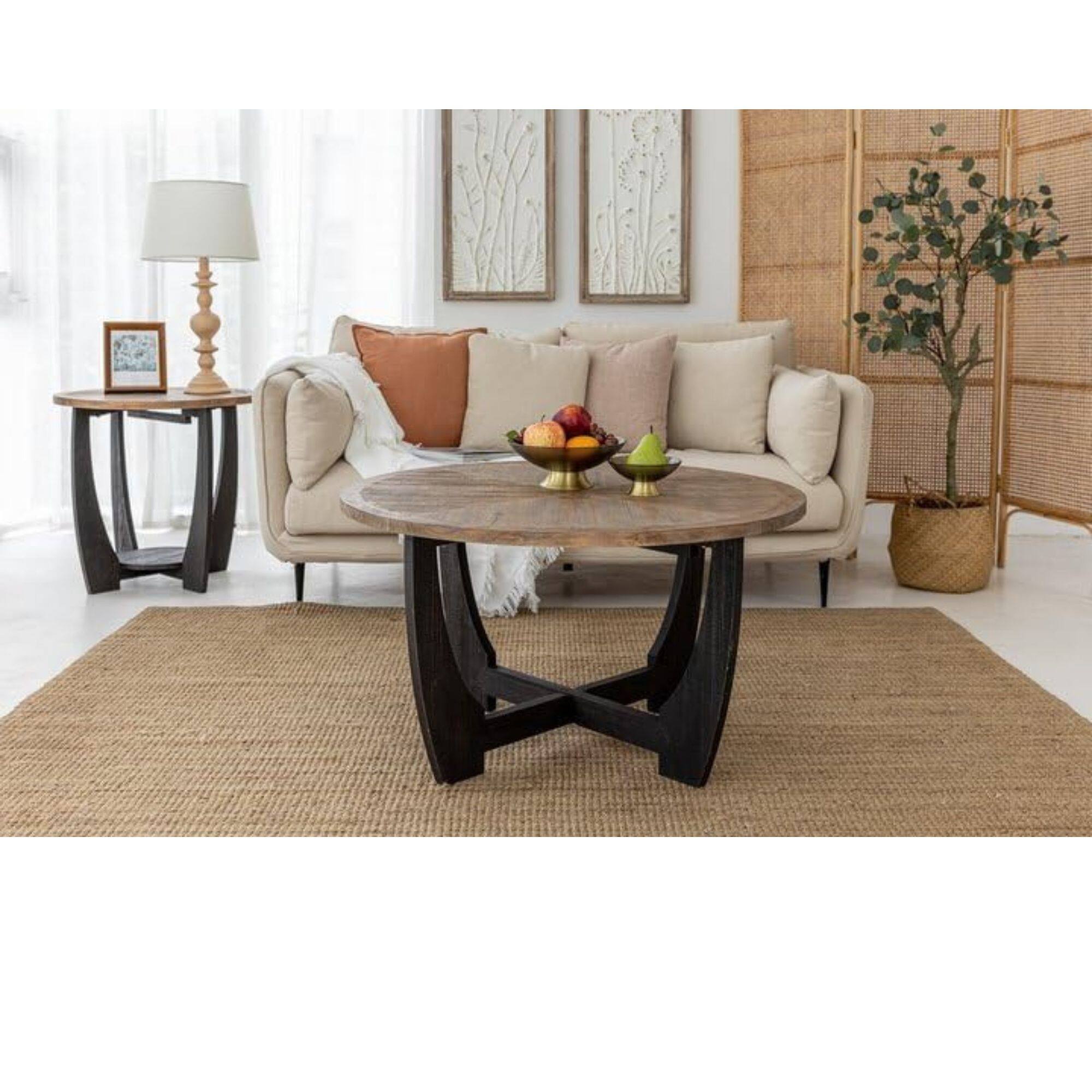 Alt View 8. COZAYH - COZAYH Rustic Farmhouse Round Coffee Table with Crisscross Base for Living Room - Black & Wood.