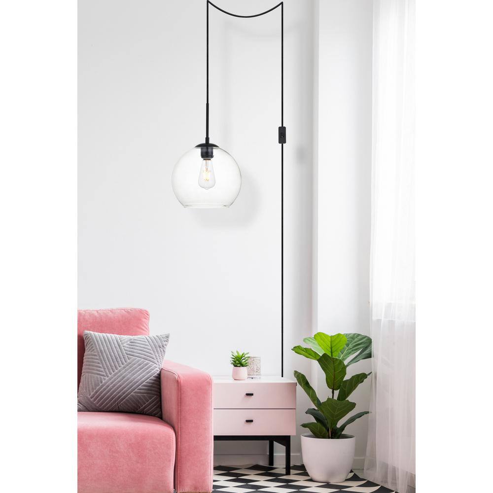Left. Living District - Baxter 1 Light Black plug-in Pendant With Clear Glass - Black.