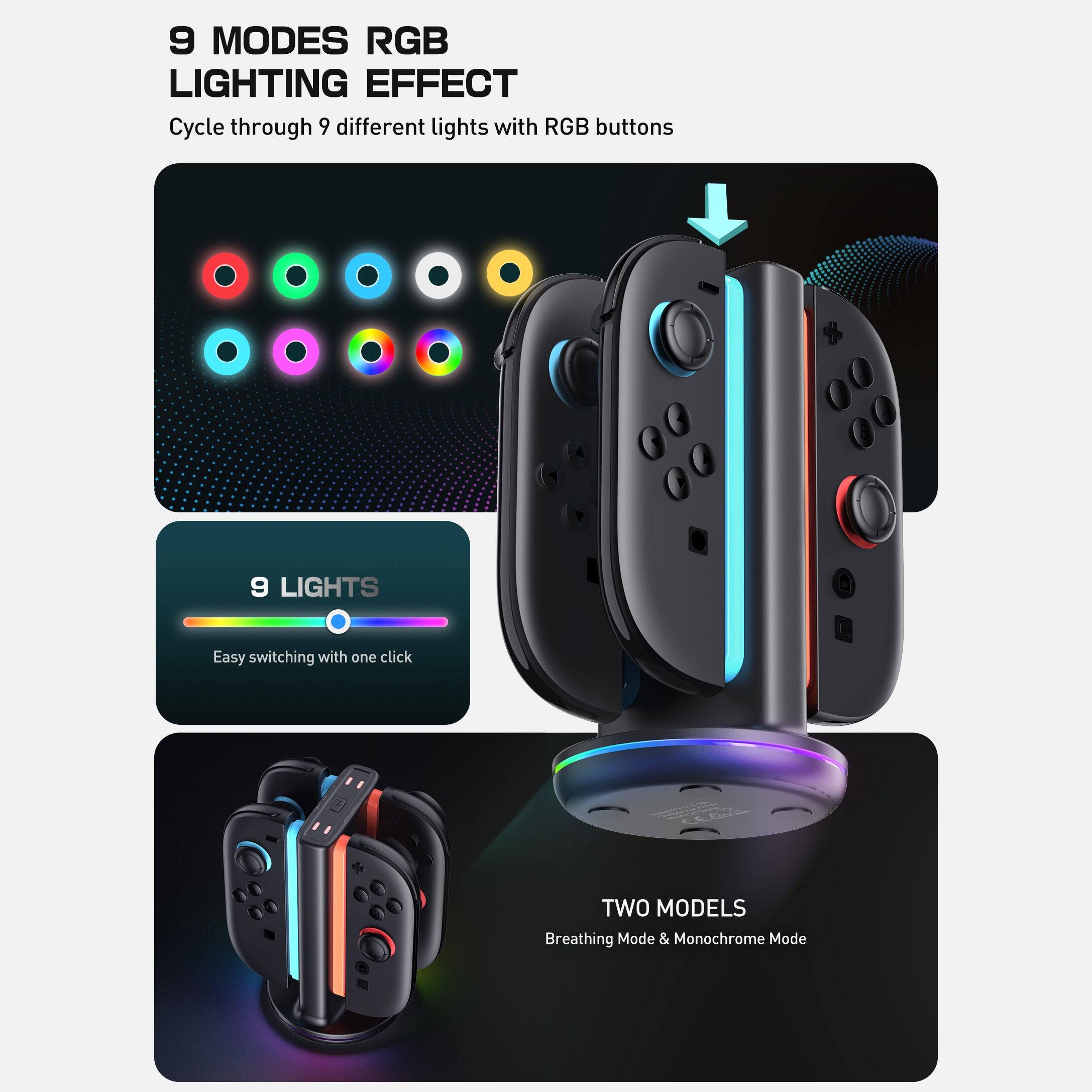 9 MODES RGB LIGHTING EFFECT  
Cycle through 9 different lights with RGB buttons  

9 LIGHTS  
Easy switching with one click  

TWO MODELS  
Breathing Mode & Monochrome Mode