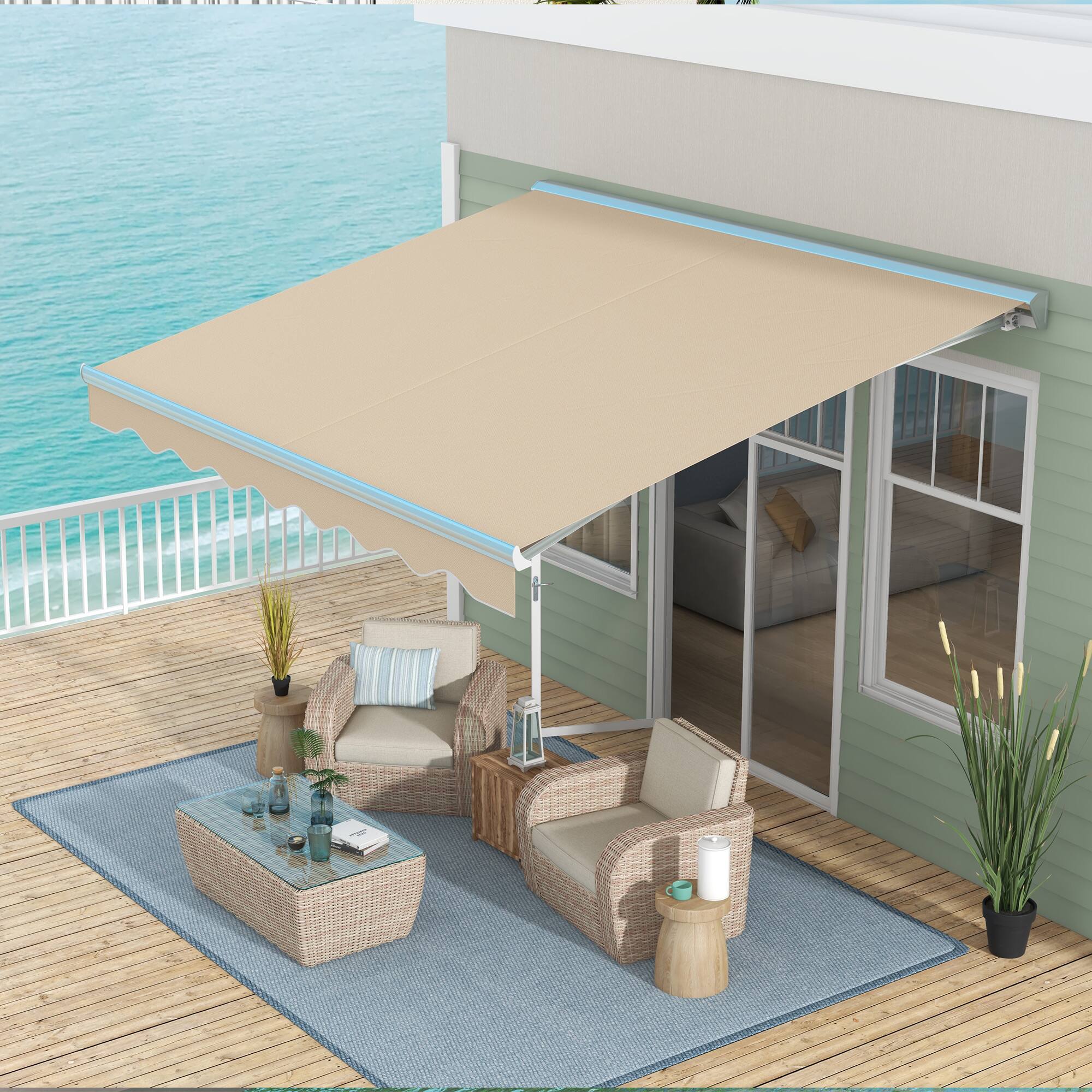 Alt View 1. Outsunny - 13' x 10' Electric Awning with LED Lights, Retractable Awning, UV40+ Sun Shade Shelter with Remote Controller - Cream White.
