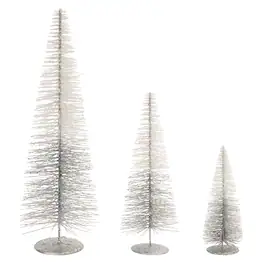 BreeBe - Glittered Ombre Bottle Brush Tree (Set of 3) - Silver