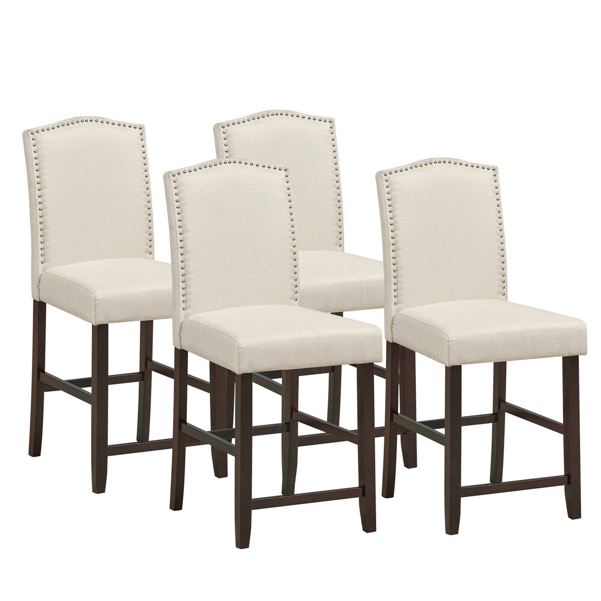 Front. Gymax - Gymax Set of 4 Fabric Barstools Nail Head Trim Counter Height Dining Side Chairs Beige - Beige.
