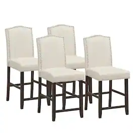 Gymax - Set of 4 Fabric Barstools Nail Head Trim Counter Height Dining Side Chairs - Beige
