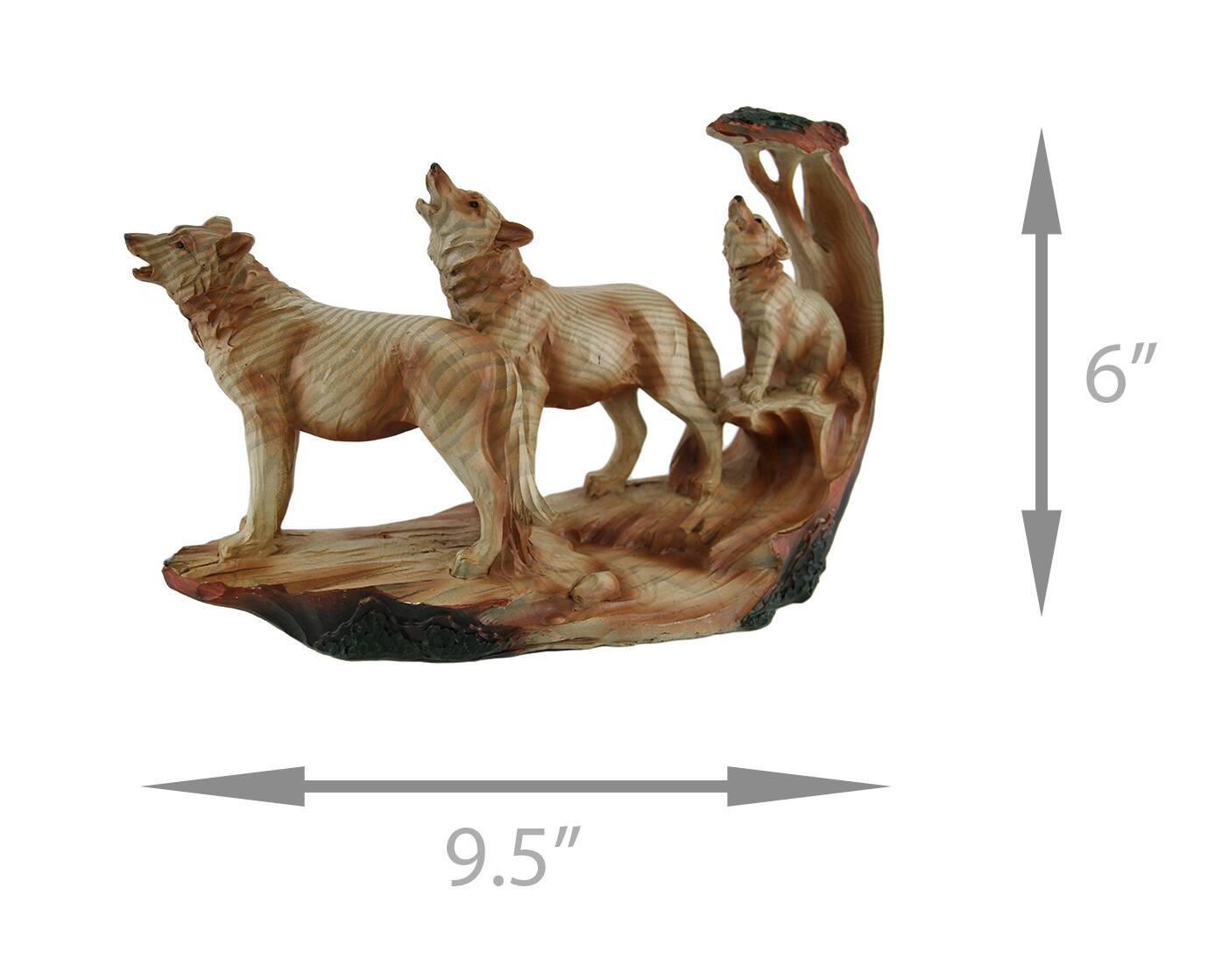 Alt View 3. Zeckos - Howling Wolf Family Carved Wood Look Resin Statue - Beige.