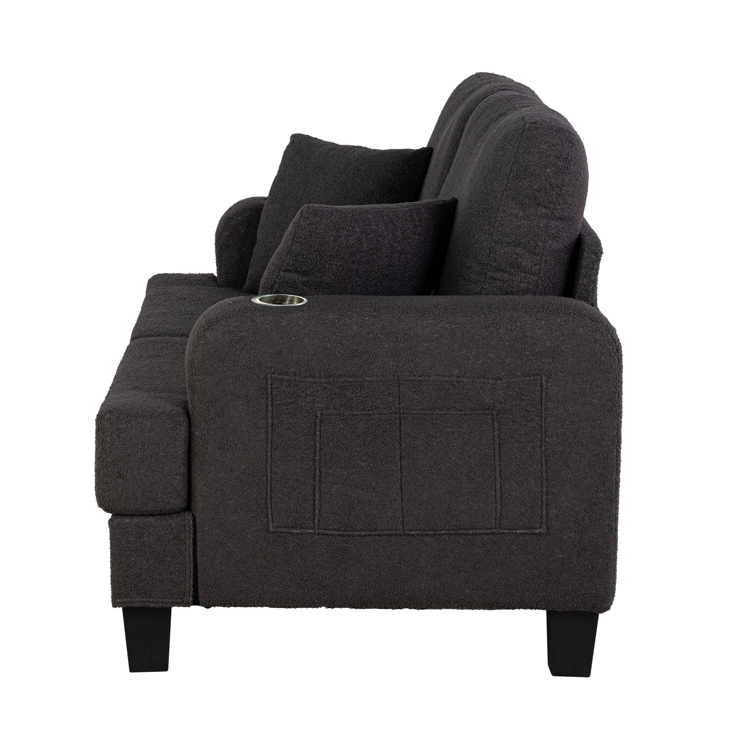Alt View 1. Parrot Uncle - Modern Double Loveseat Couch with Built-in Cup Holders and Soft Throw Pillows Cozy Seating for TV, Movies and Gaming - Charcoal black.