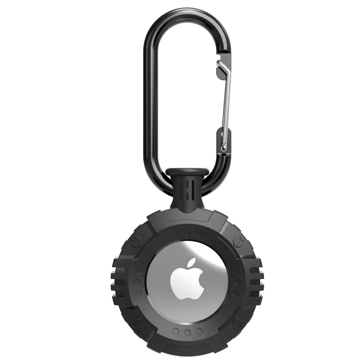 Back. Vena - For Apple AirTag Holder, AirTag Keychain Round TPU, AirTag Case Cover For Pet Dog Cat Collar Luggage, Black - Black.