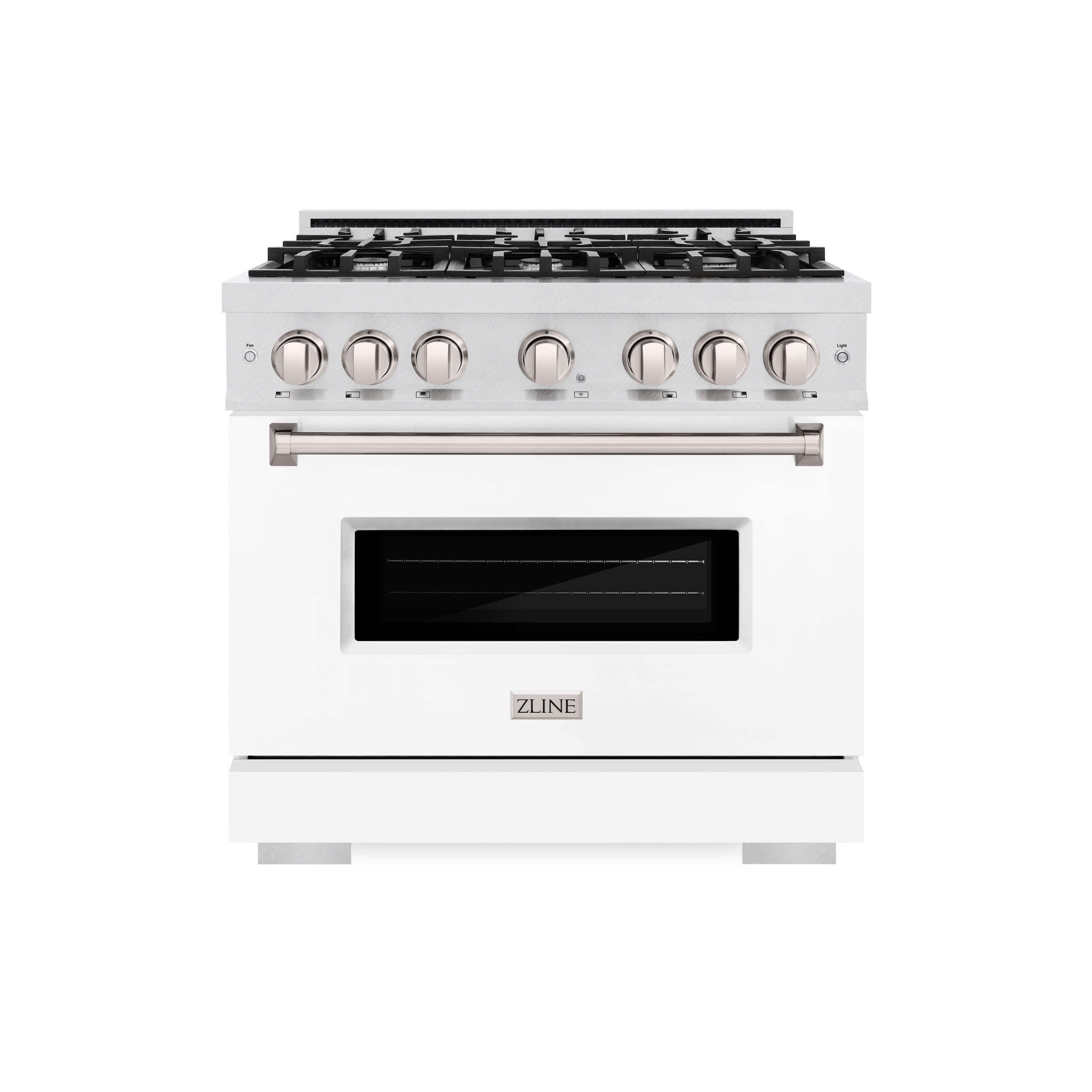 Front. ZLINE - ZLINE 36 in. Classic Satin Steel Gas Range w/ 6 Burners & Convection Oven w/ White Door (CGRS-WM-36) - White.