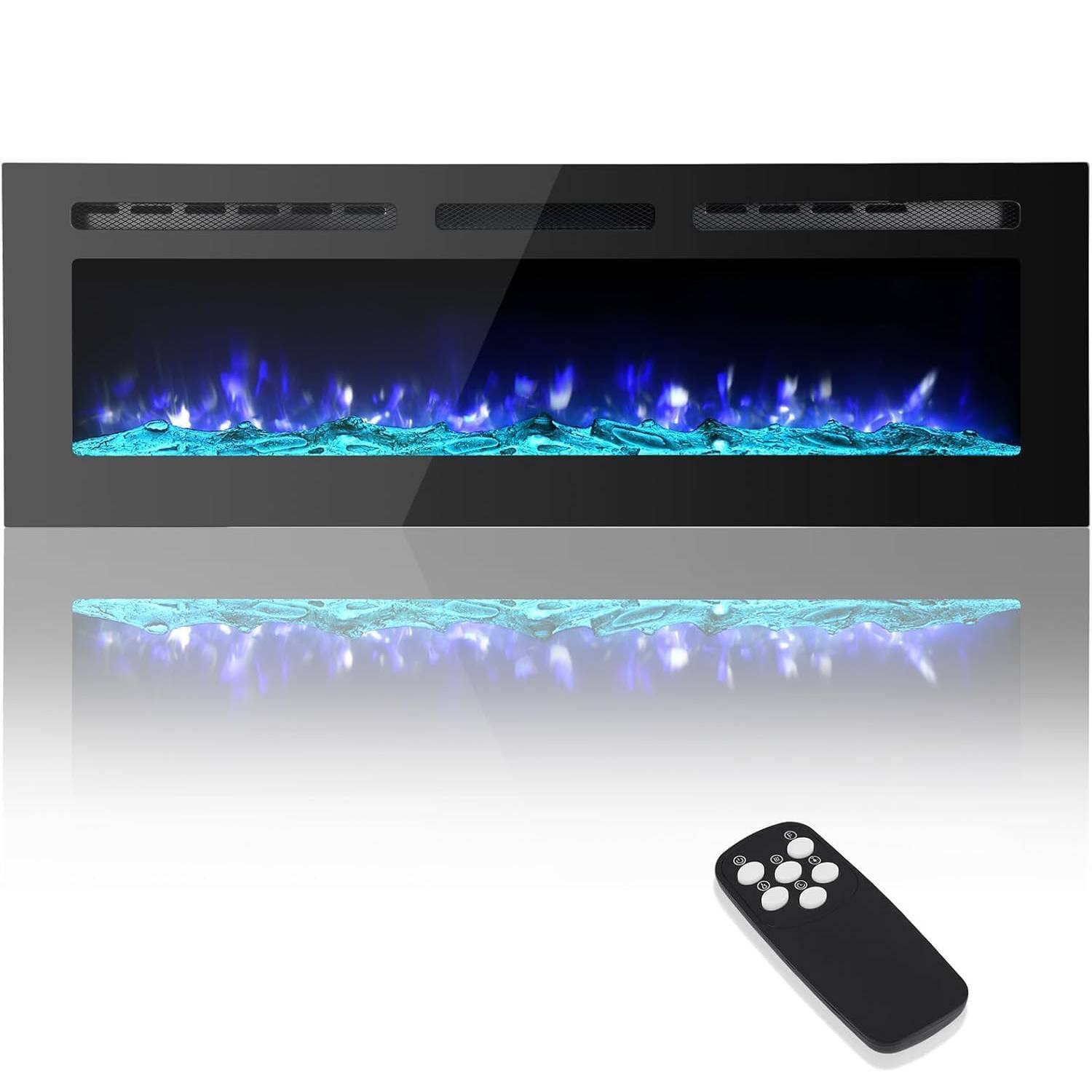 Front. GARVEE - Electric Fireplace Heater 60" Recessed Wall Mounted with Remote for Bedroom Living Room - Black.