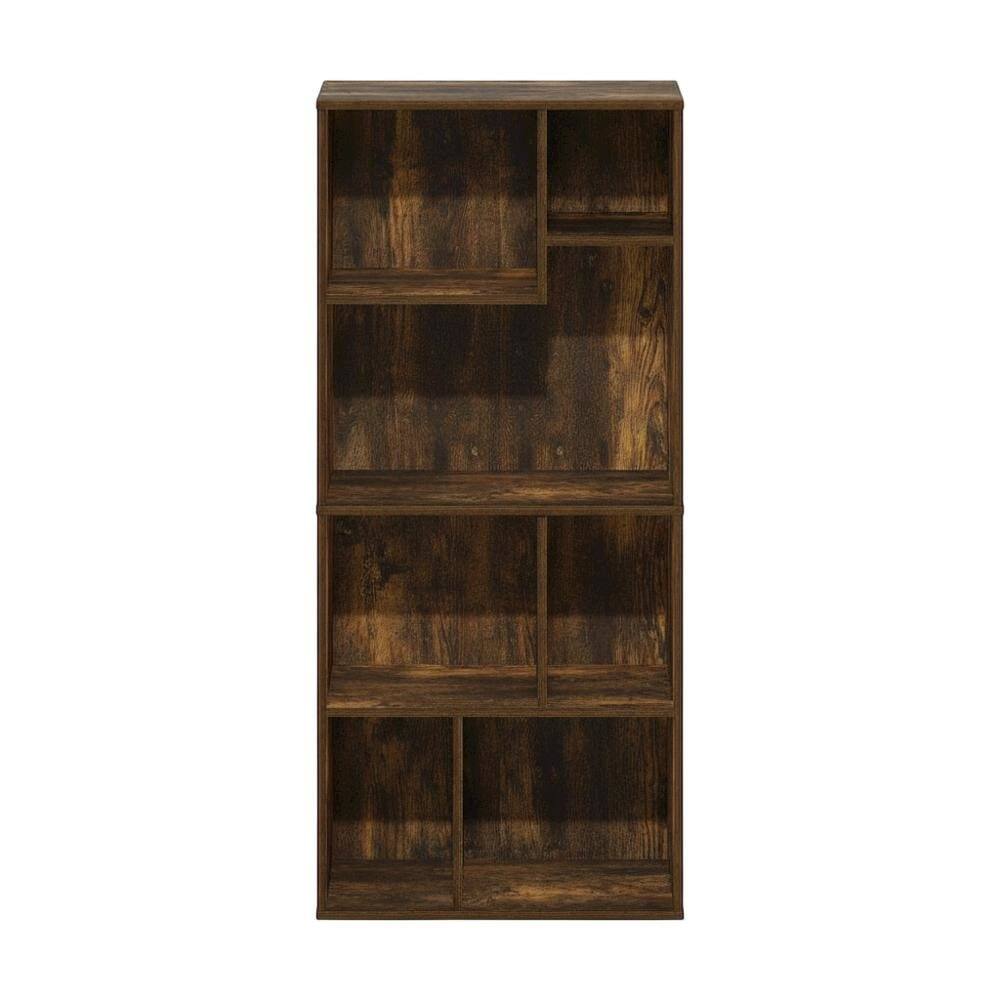 Back. FurniFact - Amber Pine 7-Cube Irregular Bookcase with Storage Organizer and Modern Design - Amber Pine.