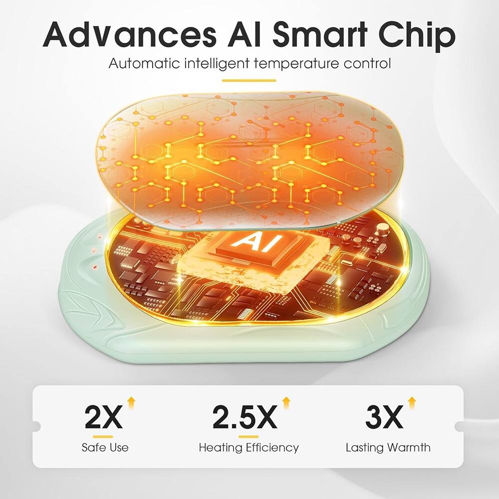 Advances AI Smart Chip  
Automatic intelligent temperature control  

2X Safe Use  
2.5X Heating Efficiency  
3X Lasting Warmth