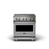 Viking - 5 Series 30" Wide 4.7 Cubic Foot Freestanding Electric Range - Stainless with Brushed Brass Accents - Front_Zoom