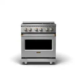Viking - 5 Series 30" Wide 4.7 Cubic Foot Freestanding Electric Range - Stainless with Brushed Brass Accents
