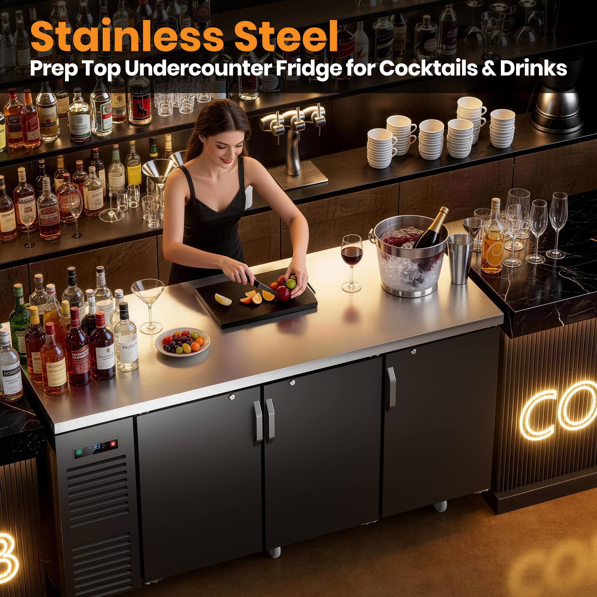 Stainless Steel Prep Top Undercounter Fridge for Cocktails & Drinks