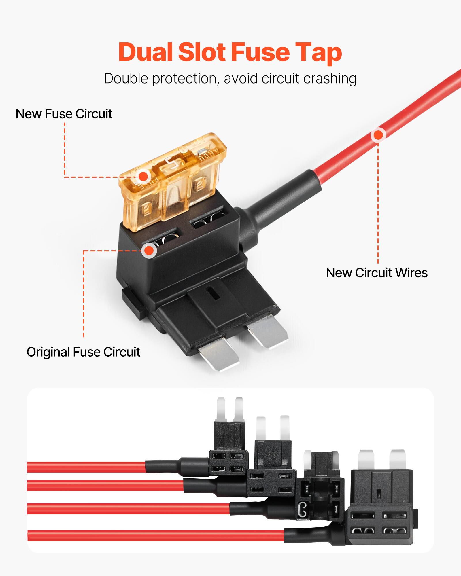 Dual Slot Fuse Tap  
Double protection, avoid circuit crashing  

New Fuse Circuit  
Original Fuse Circuit  
New Circuit Wires
