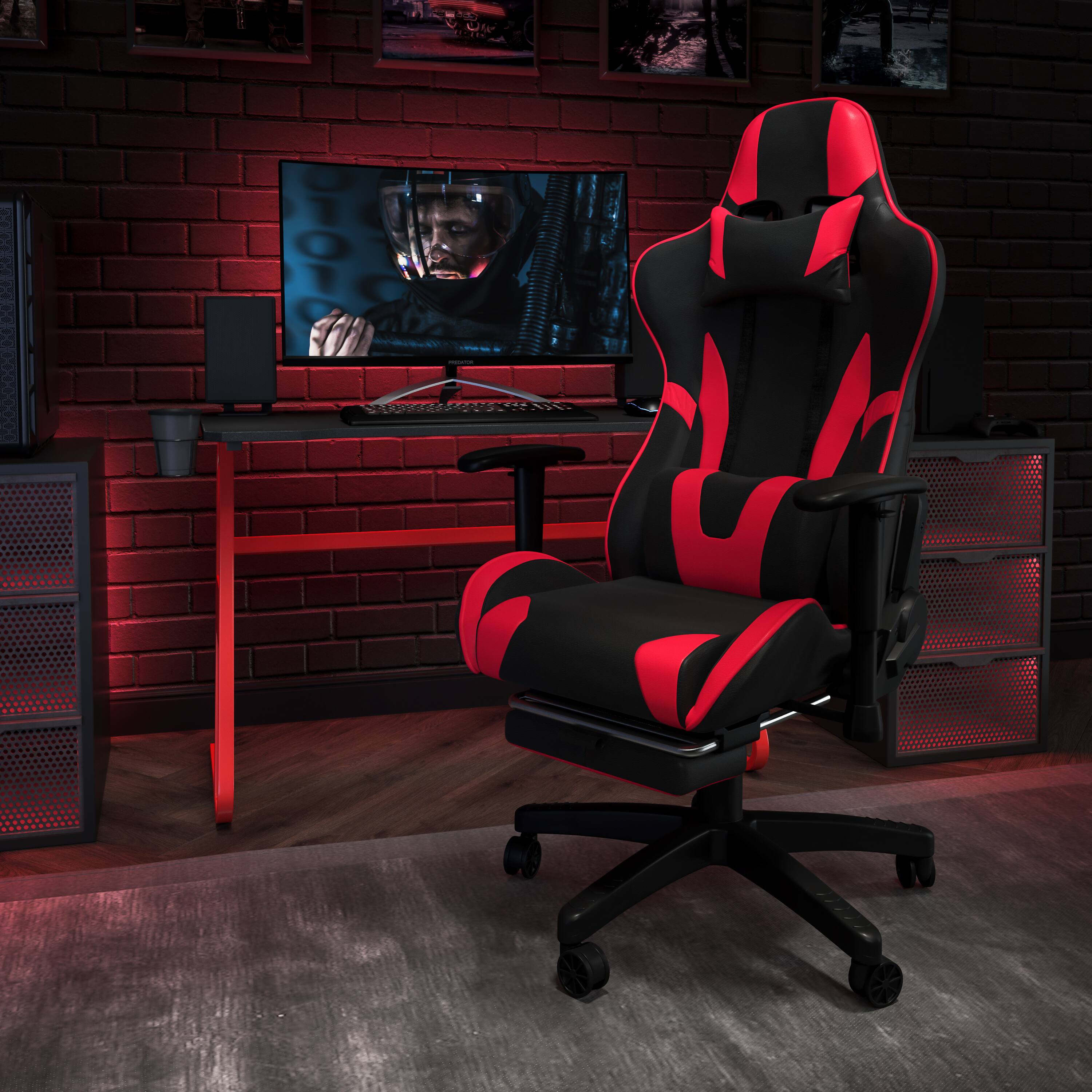 Alt View 1. Emma + Oliver - Desk Bundle-Gaming Desk, Cup Holder, Headphone Hook and Reclining Chair - Red.