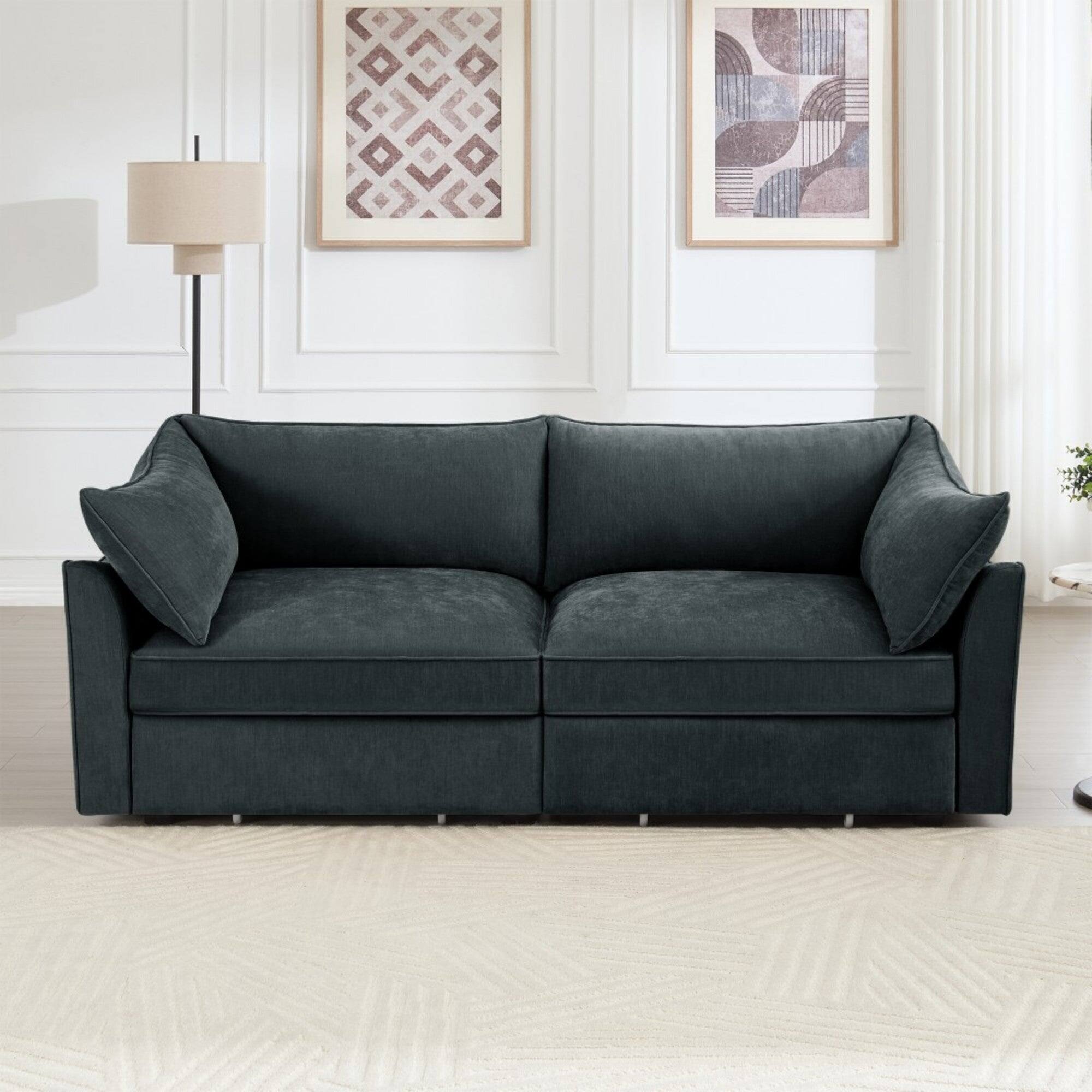 Alt View 2. Boyel Living - Chenille 2 Seater Sofa with Pull Out Storage Drawers - Grey.