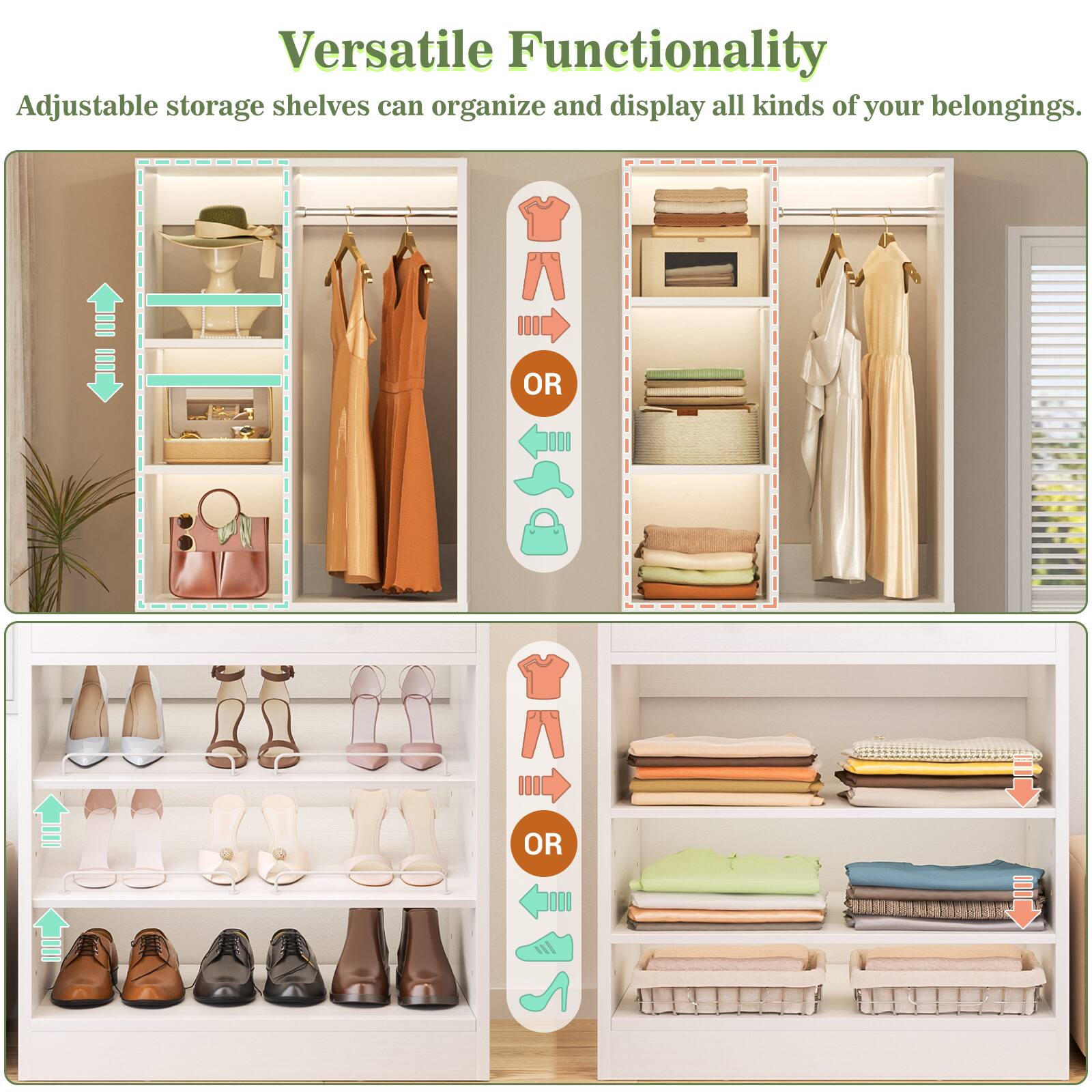 Versatile Functionality

Adjustable storage shelves can organize and display all kinds of your belongings.