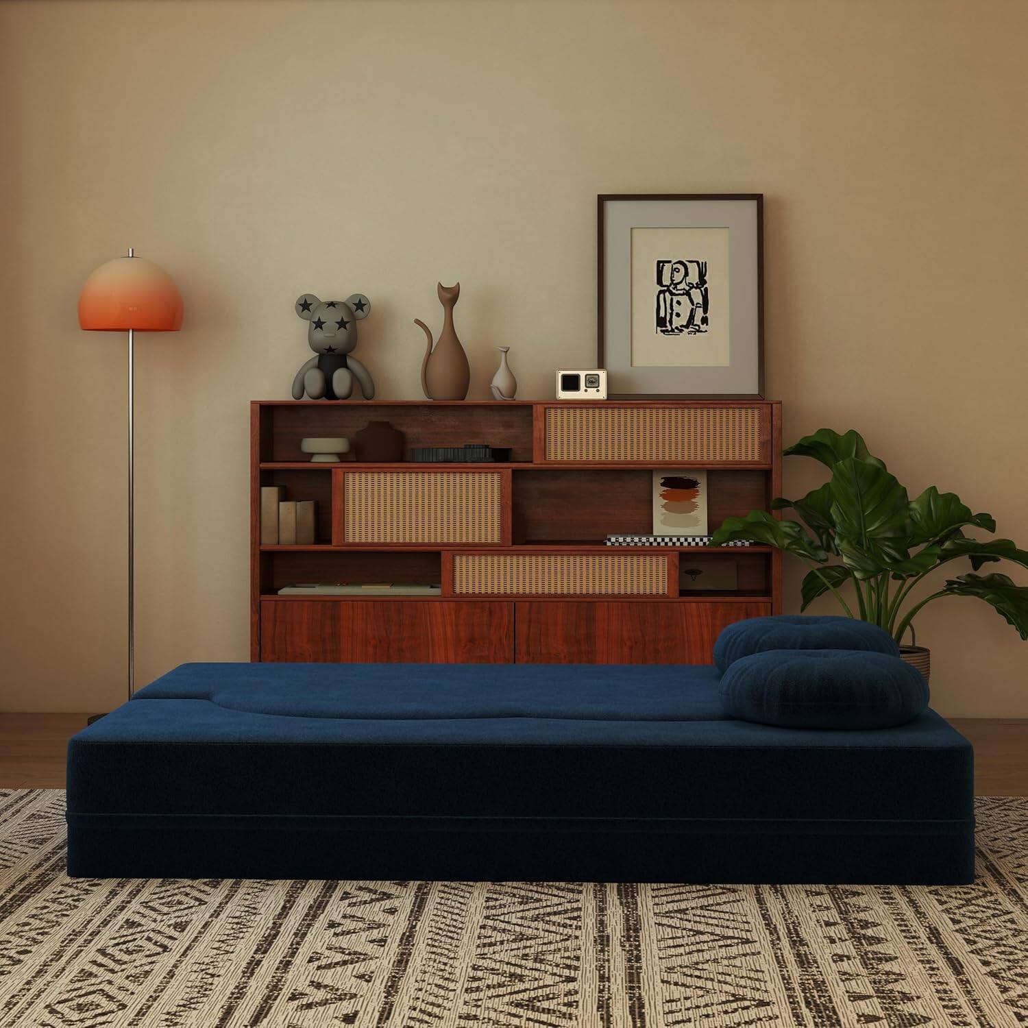 Alt View 5. Trinkets Crazed - 2-in-1 Folding Sofa Bed, Convertible Floor Couch with Full Size Folding Mattres - blue.