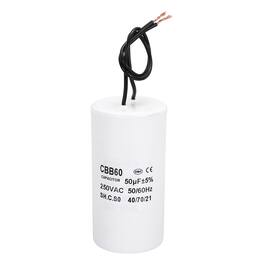 Unique Bargains - 50uF CBB60 Running Capacitor, AC 250V 2 Wires 50/60Hz Cylinder 95x50mm for Water Pumps, Washing Machines - White