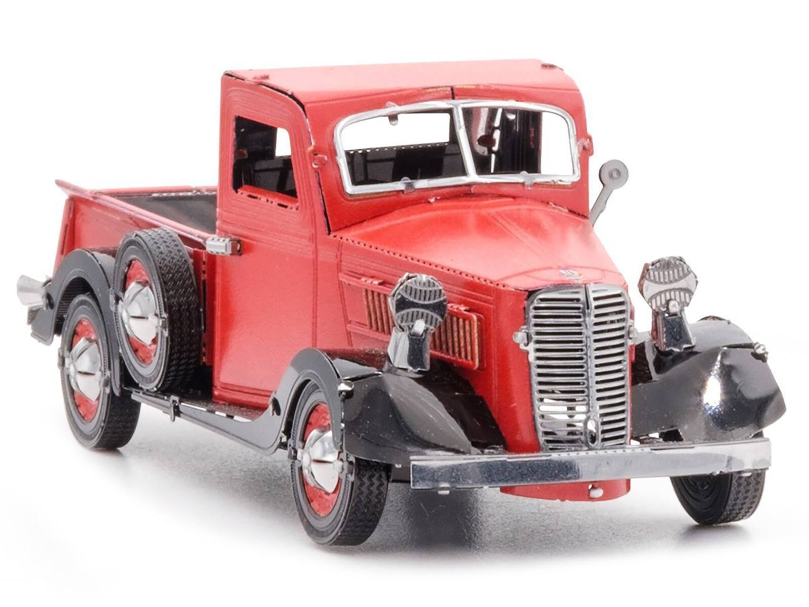 Alt View 3. Metal Earth - Model Kit 1937 Ford Pickup Truck Red and Black (Moderate Difficulty) Steel Model by Metal Earth.