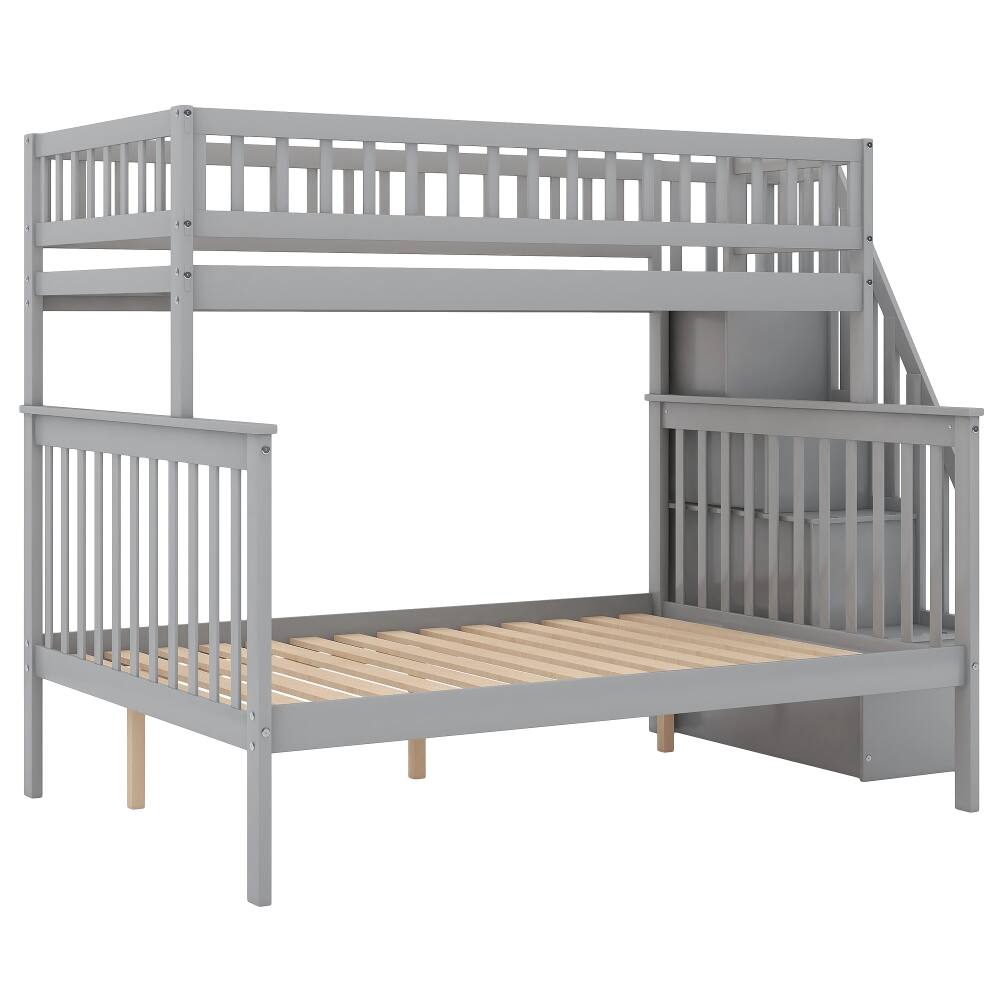 Alt View 2. Loheer - Loheer Twin Over Full Stairway Bunk Bed with Storage Gray Solid Wood - Gray.