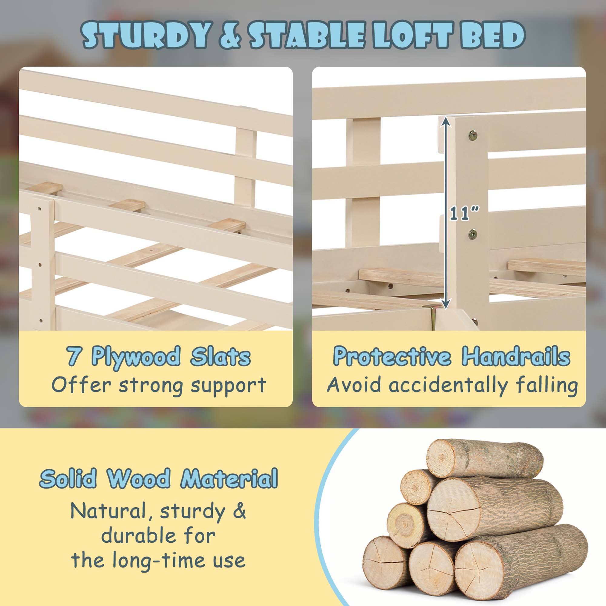 Alt View 7. Costway - Costway Twin Low Loft bed with Slide Ladder Storage Drawers Play Game Space Wooden - Beige,Gray.