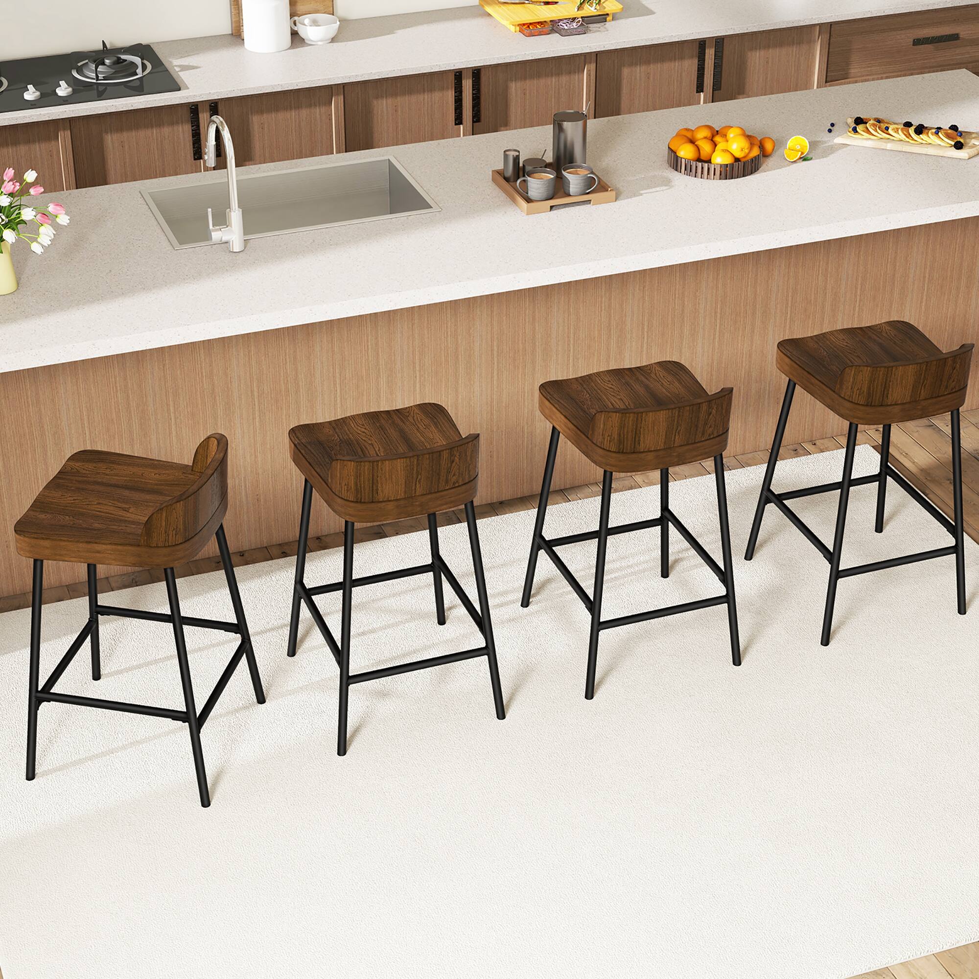 Alt View 1. Gymax - Gymax 24.5''Bar Stool Set of 4 Armless Bar Chair w/ Backrest Footrest & Metal Frame Cafe - Rustic Brown,Black.