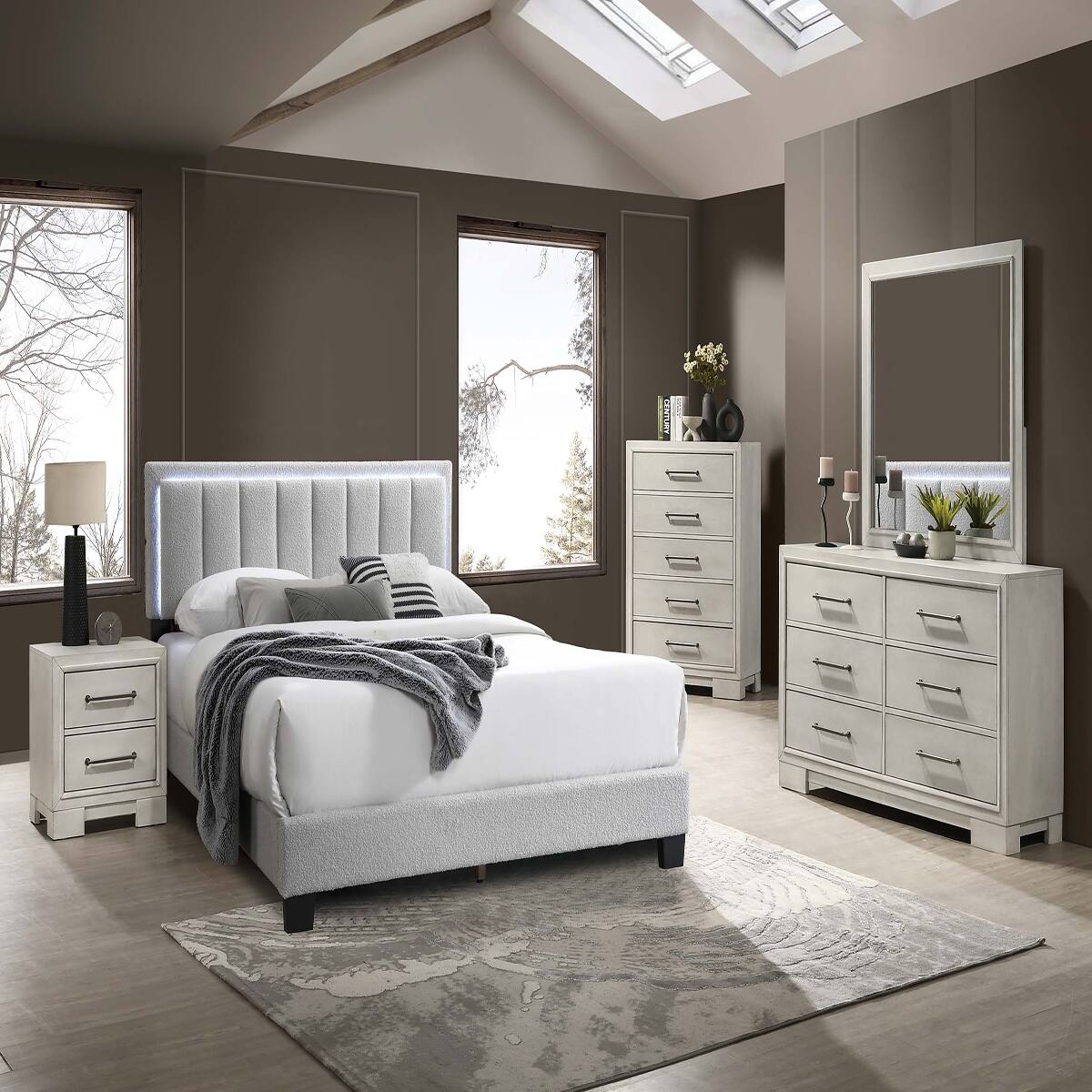 Alt View 1. Loheer - Loheer Modern Farmhouse Nightstand, Antique White Wood Bedside Table, 22-Inch Wide - Antique White.