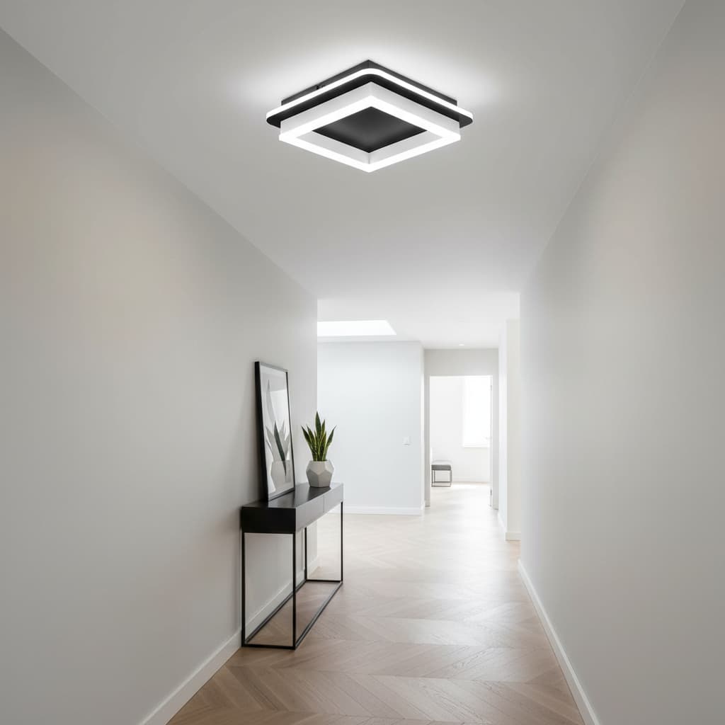 Alt View 3. FINEAK - 9.5" Black Square LED Flush Mount Ceiling Light - 6000K Cold White.