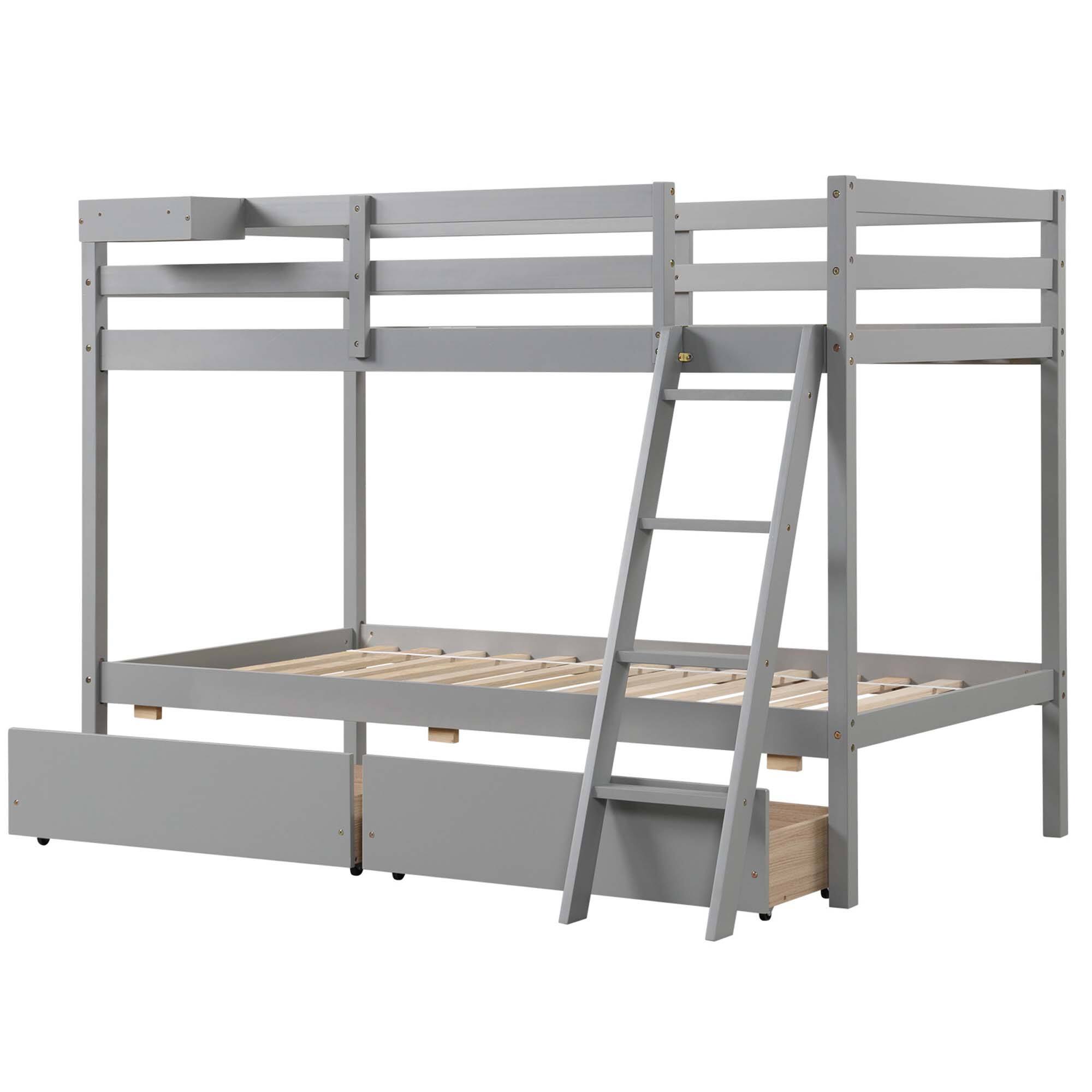 Alt View 6. Costway - Twin Over Twin Bunk Bed with 2 Storage Drawers Ladder No Box Spring Needed - Gray.