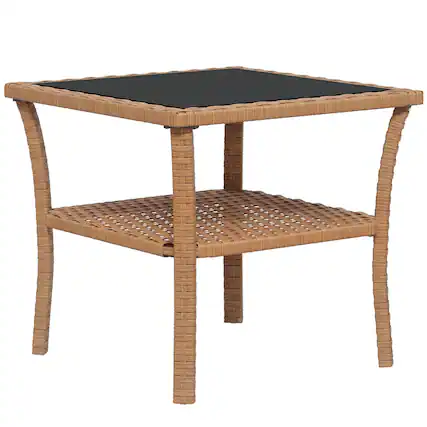 Front. Outsunny - Outsunny Rattan Side Table, Outdoor End Table with Storage Shelf - Sand.
