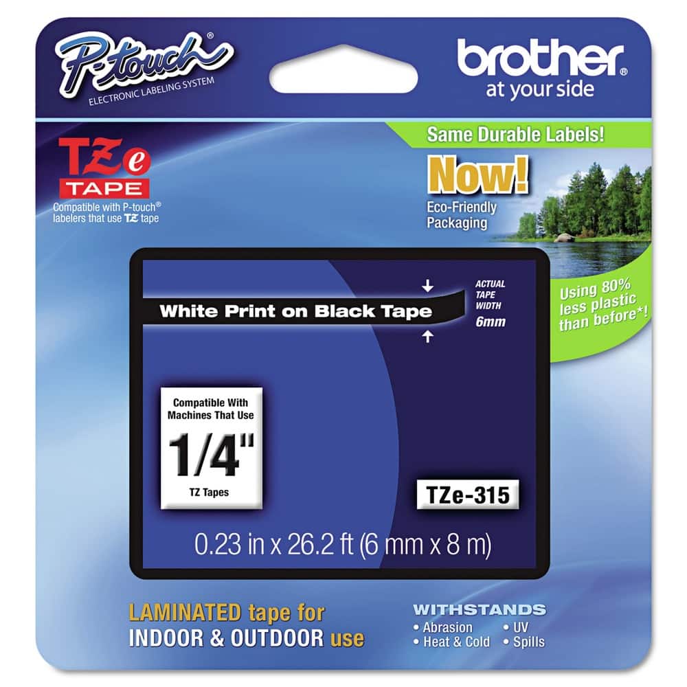 Brother - P-Touch TZE315 0.23 in. x 26.2 ft. TZe Standard Adhesive Laminated Labeling Tape - White on - Black