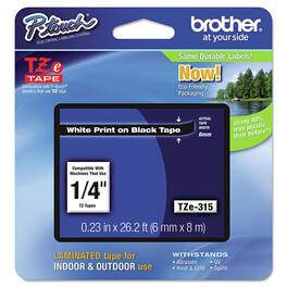 Brother - P-Touch TZE315 0.23 in. x 26.2 ft. TZe Standard Adhesive Laminated Labeling Tape - White on - Black