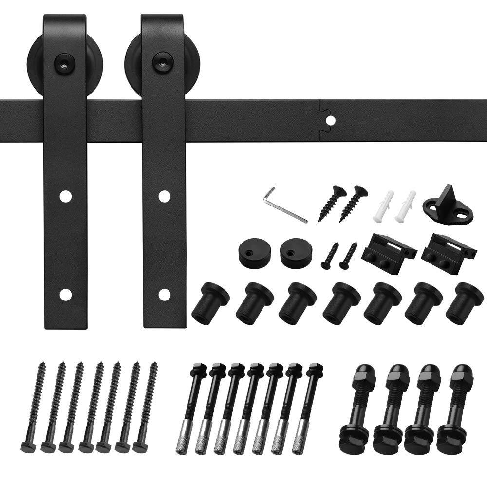 Alt View 5. Boyel Living - 10 ft./120 in. Black Bent Strap Sliding Barn Door Track and Hardware Kit for Single Door with Floor Guide - Black.