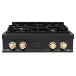 ZLINE - Autograph 30 in. Legacy Rangetop in Black Stainless Steel w/ Gold Accents - Black Stainless Steel