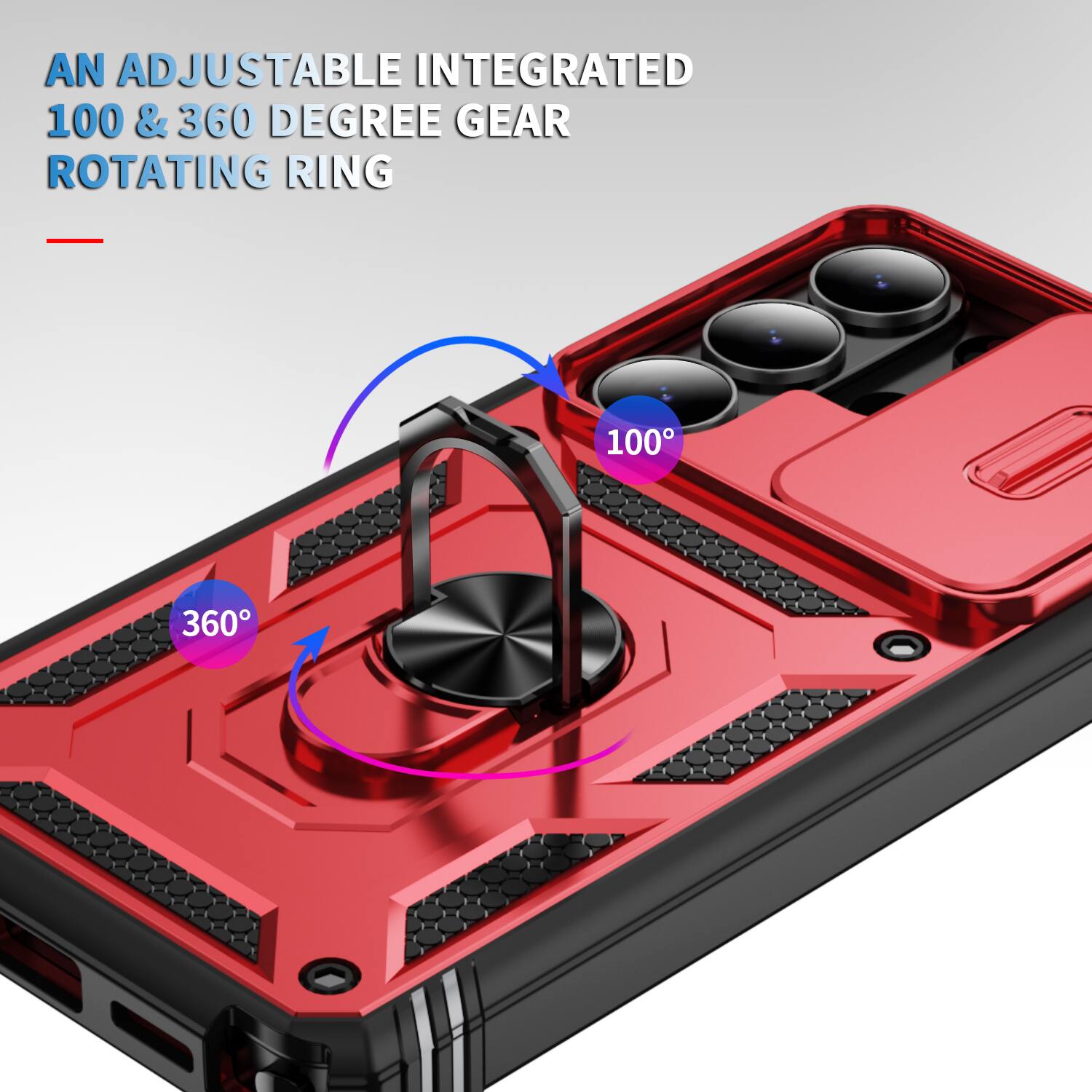 AN ADJUSTABLE INTEGRATED 100 & 360 DEGREE GEAR ROTATING RING