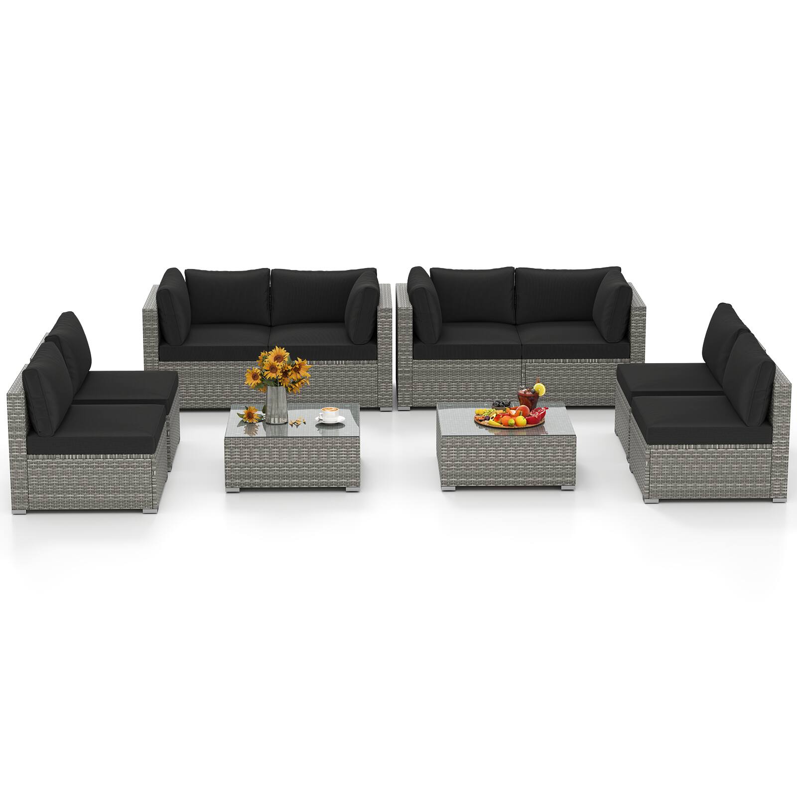 Alt View 7. Gymax - Gymax 10PCS Sectional Sofa Couch PE Rattan Conversation Set Black - Black.