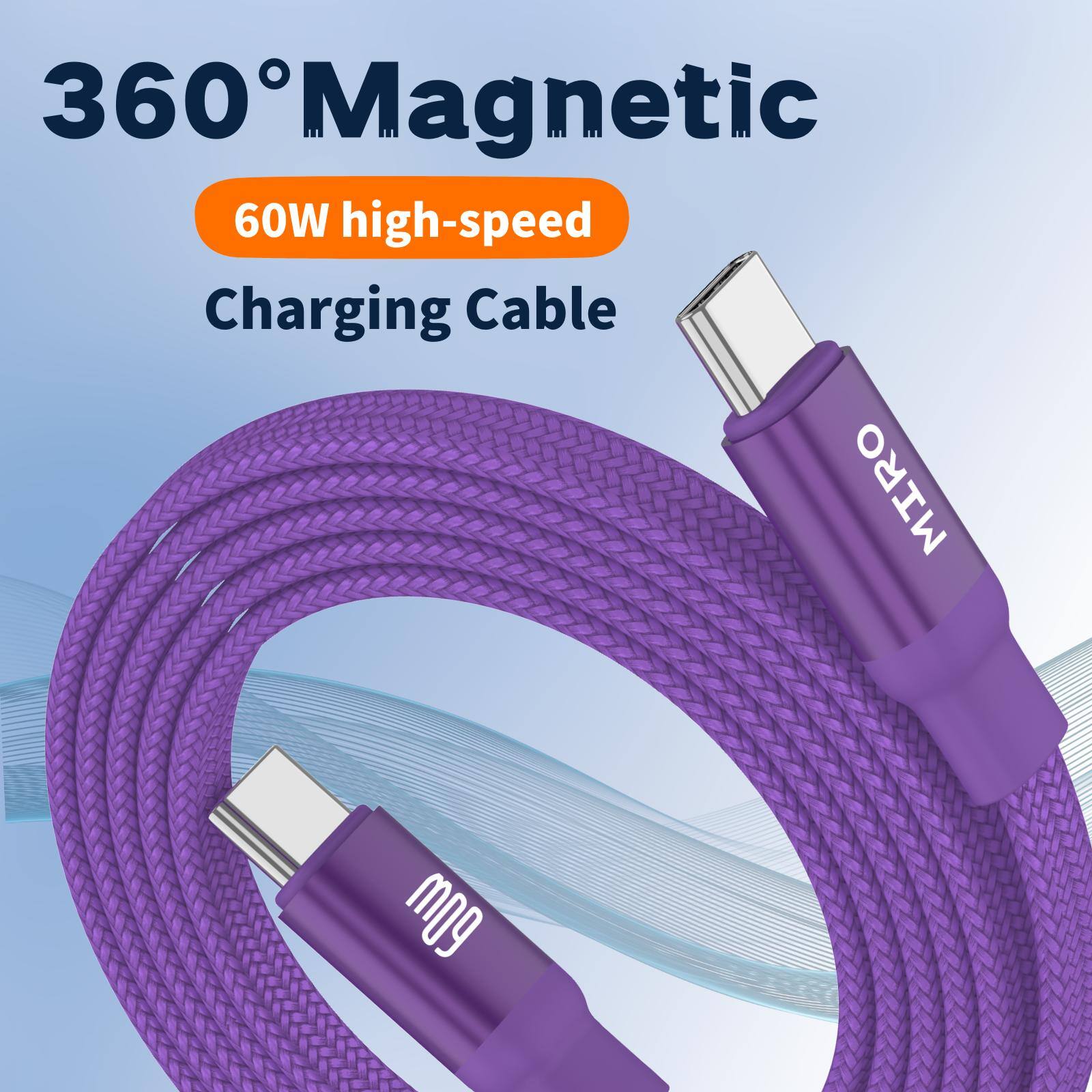 Alt View 3. Miro - U4 Series 360°Magnetic 60W High Speed Braided Wire Charging Cable Fast Charging for Apple & Type-C Devices - Blue.