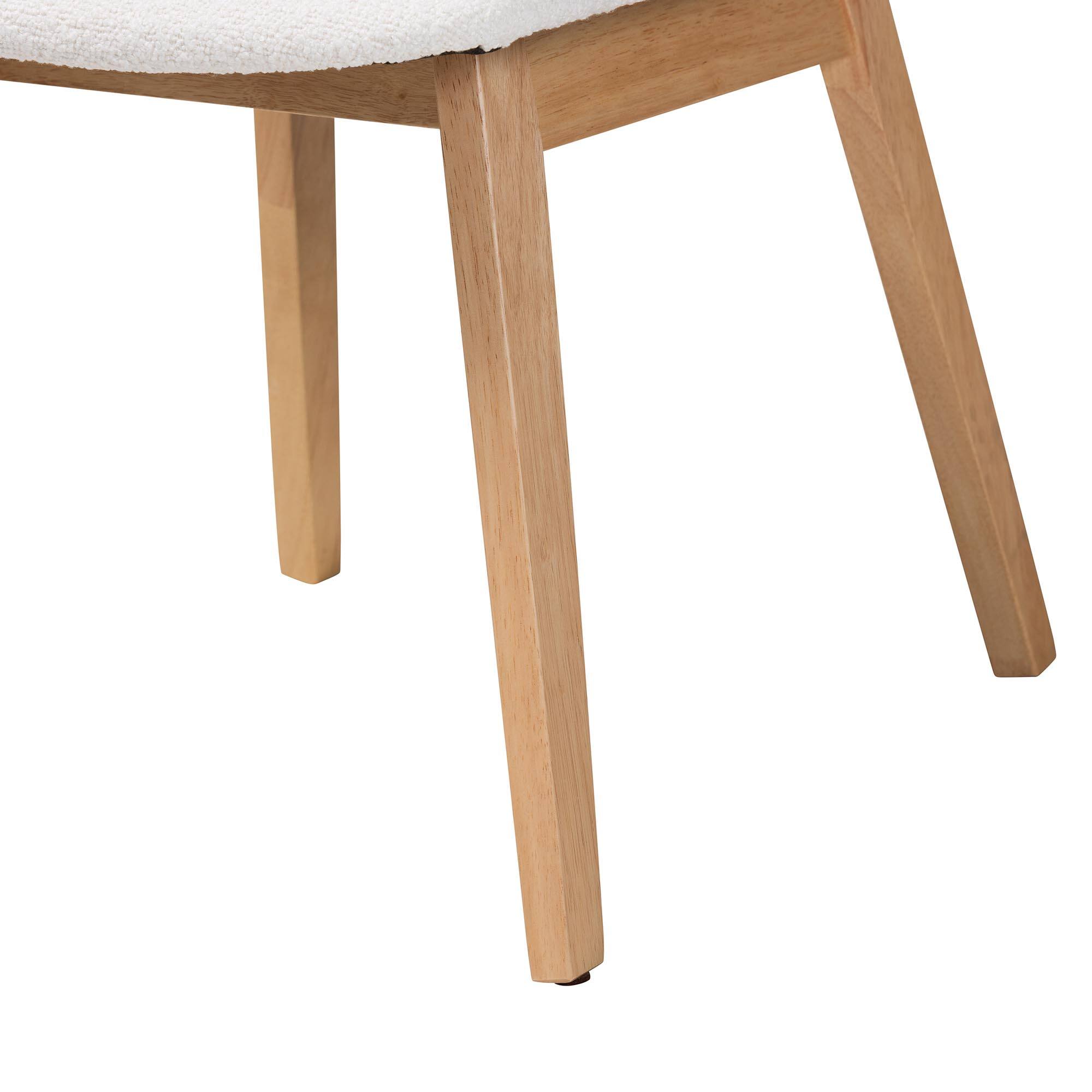 Alt View 1. Baxton Studio - Hudson Boucle Upholstered Dining Chair Set of 2- Side Chair with Solid Wood Frame and Rounded Backrest - White/Natural Brown.