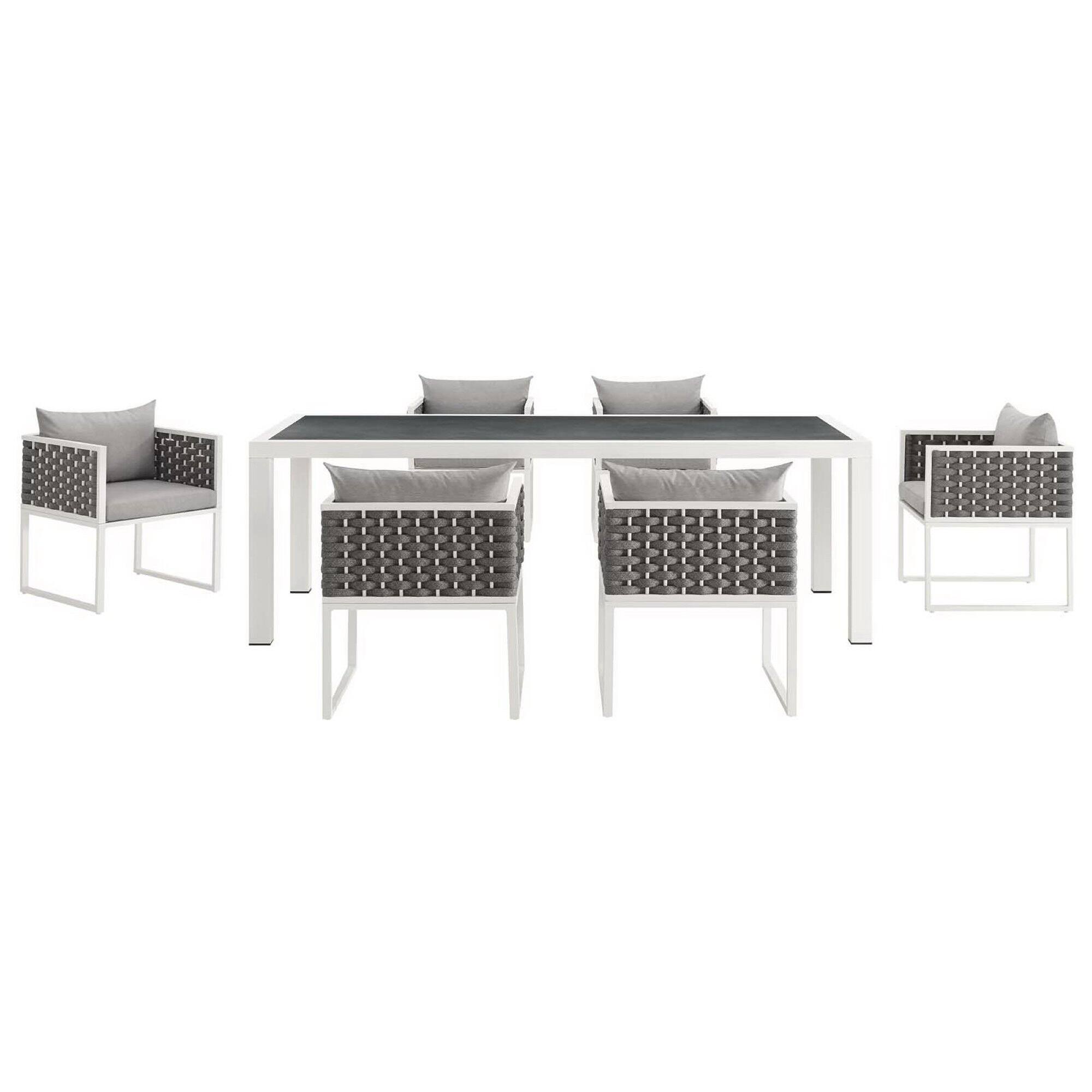 Left. Modway - Stance 7-Piece Outdoor Patio Aluminum Dining Set - White Gray.