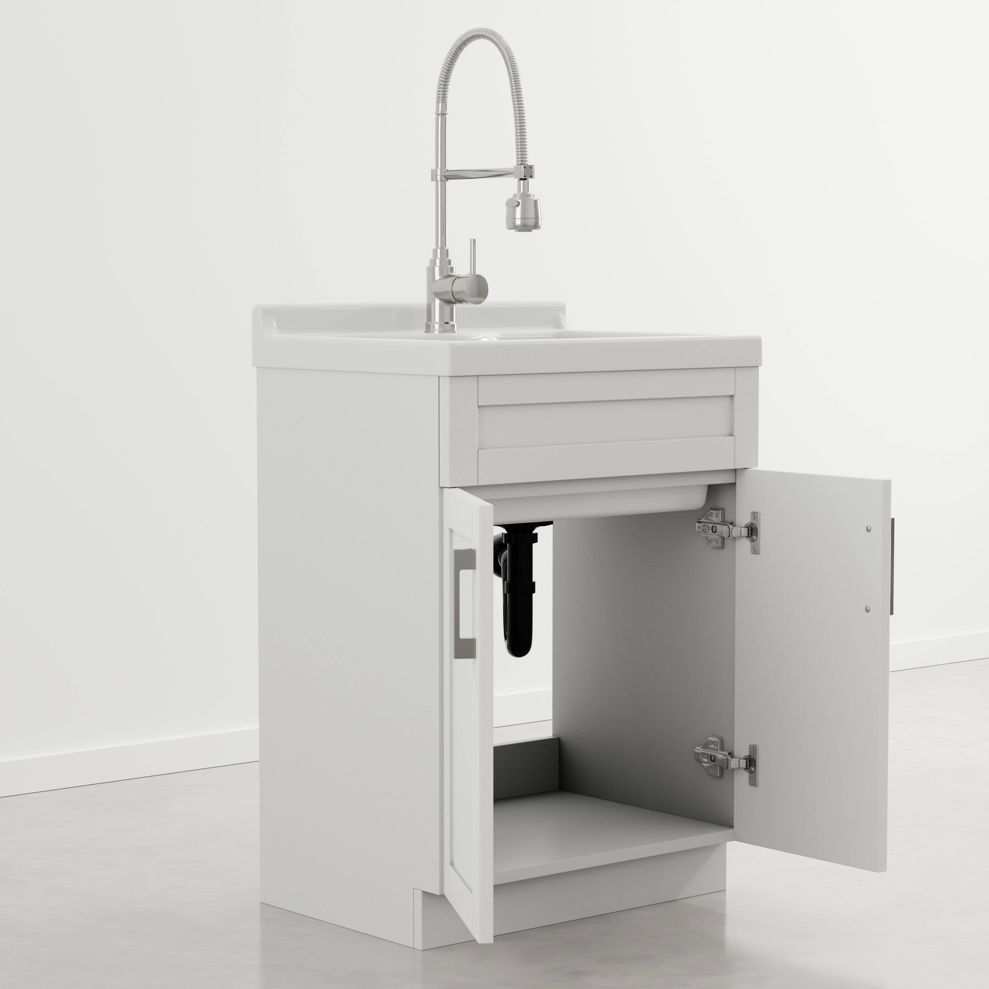 Back. Simpli Home - Hennessy 24 inch Wide Utility Sink and Laundry Cabinet, Glacier White - Glacier White.