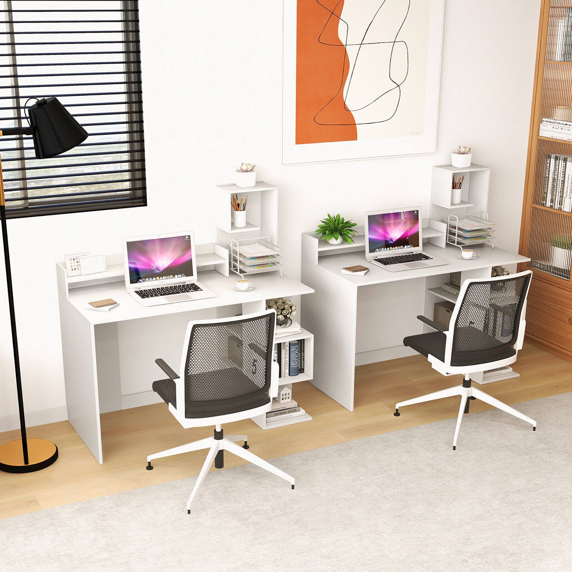 Alt View 4. Gymax - Gymax 48'' Modern Computer Desk Home Office Workstation w/ Hutch & Storage Shelves White - White.