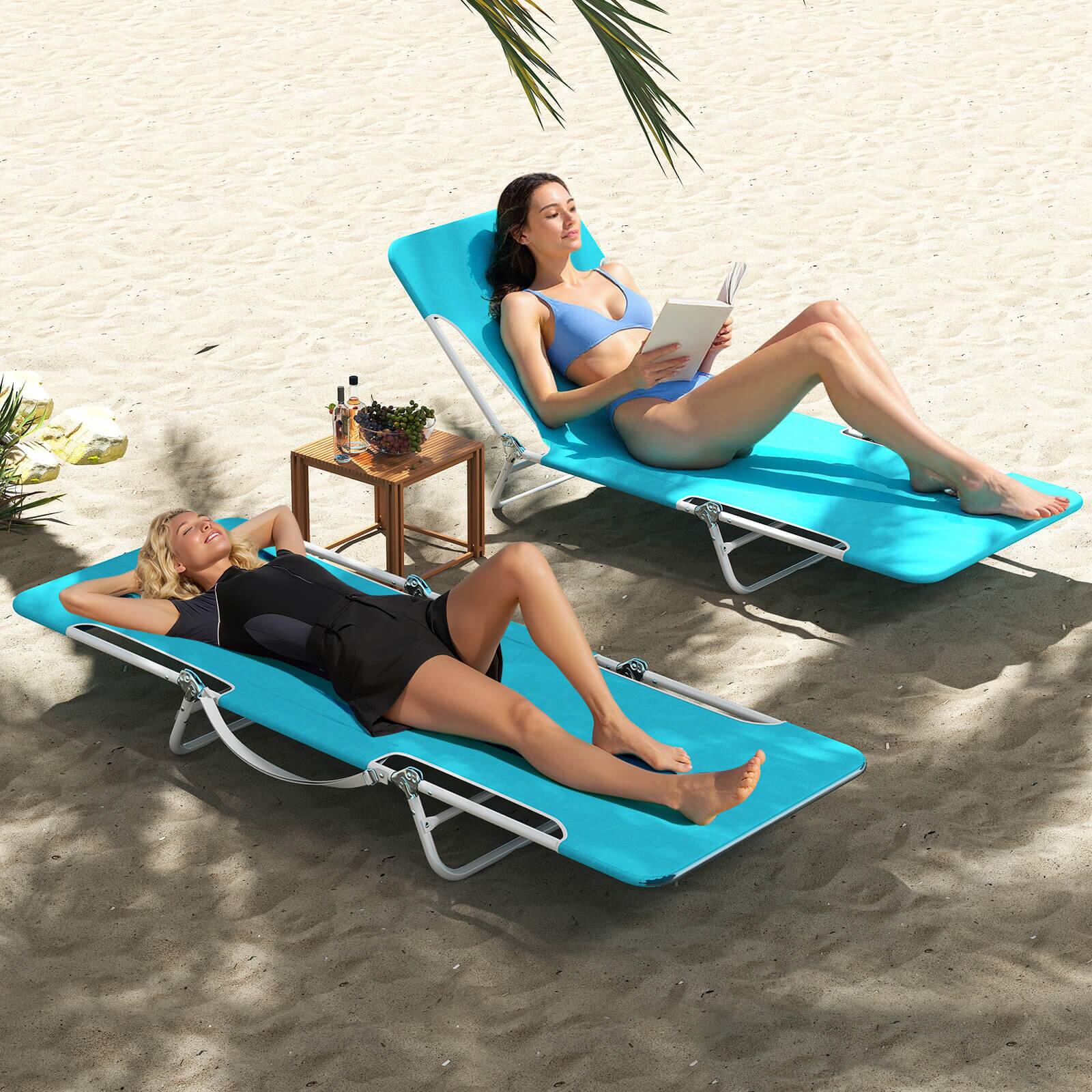 Alt View 3. Costway - Costway 2 PCS Outdoor Folding Chaise Lounge with Carry Strap, Metal Frame for Patio Poolside - Navy.