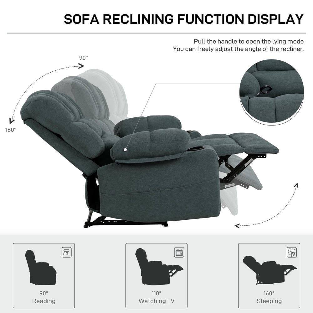 SOFÁ RECLINING FUNCTION DISPLAY

Pull the handle to open the lying mode. You can freely adjust the angle of the recliner.

90° Reading  
110° Watching TV  
160° Sleeping