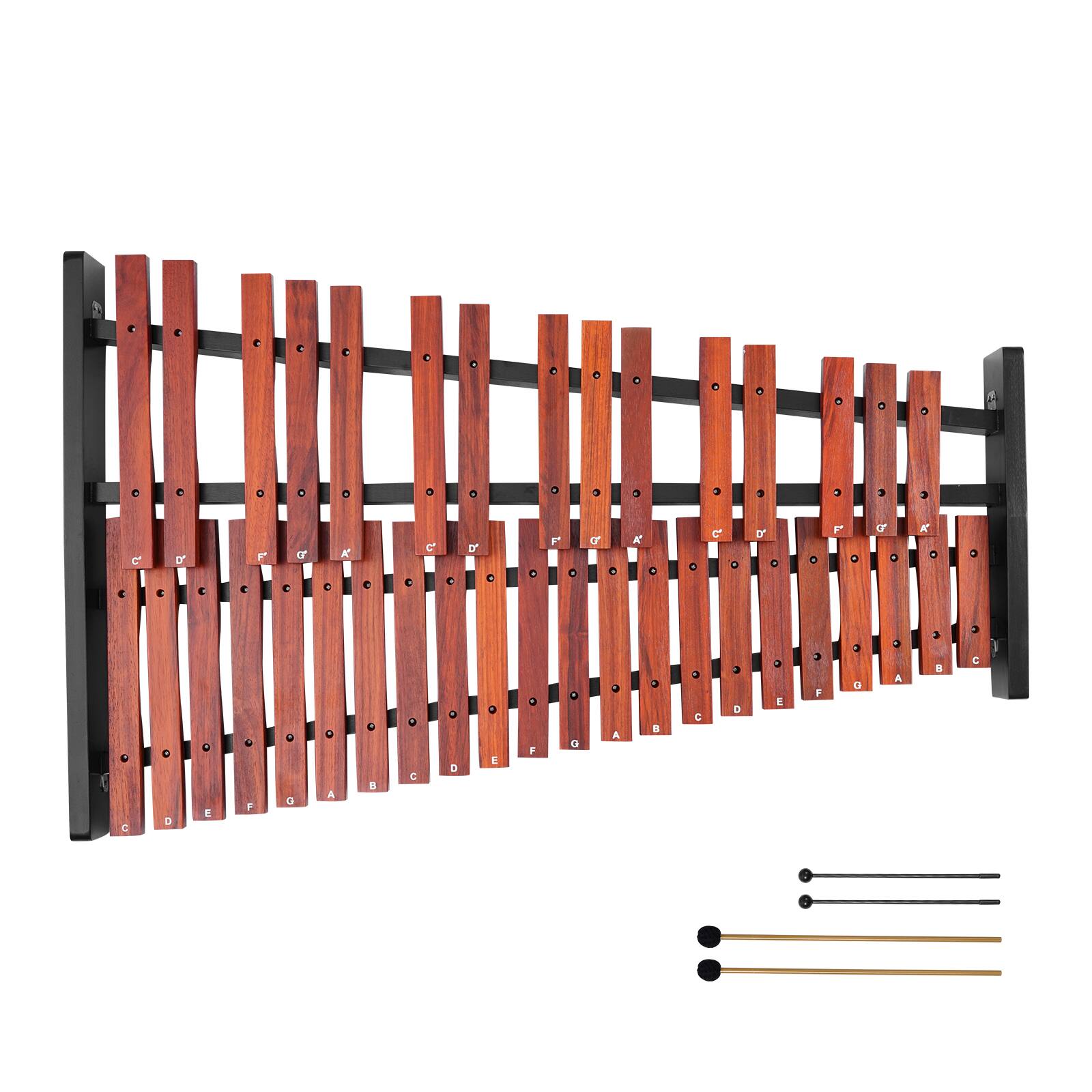 Alt View 5. VEVOR - Glockenspiel Xylophone, 37 Notes, Wooden Professional Xylophone Percussion Instrument, with Height Adjustable Stand - Brown.