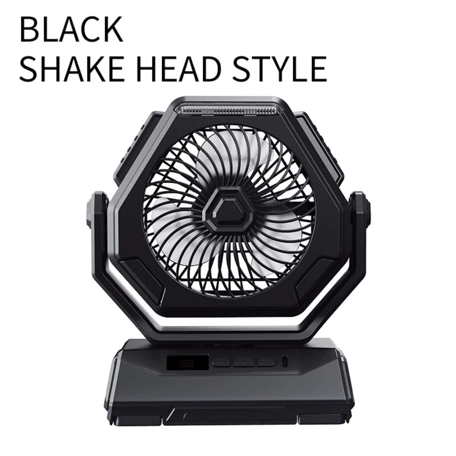 Stock Preferred - Camping Fan with LED Lantern – USB Rechargeable 6000mAh Battery, 3 Speeds, 3 Light Modes, Portable Tent Fan for Outdoor - Black