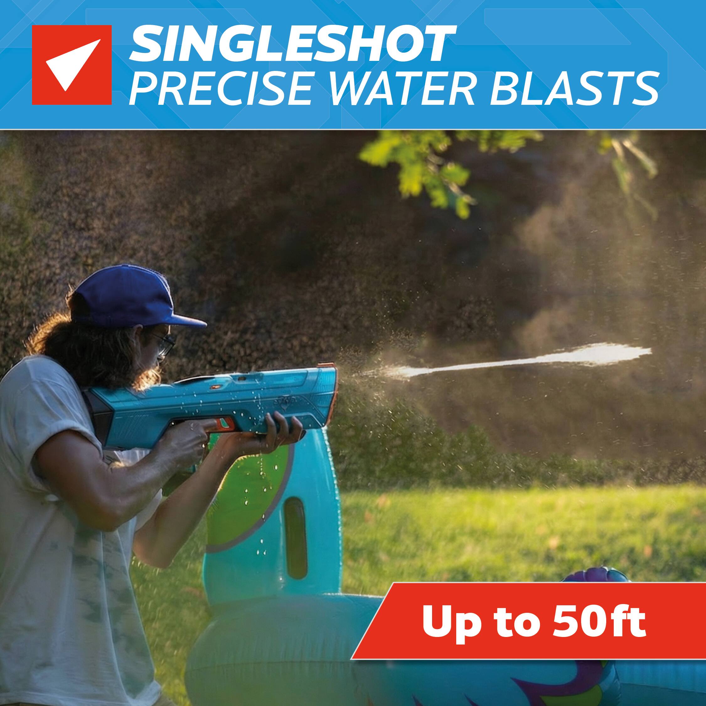 SINGLESHOT PRECISE WATER BLASTS  
Up to 50ft