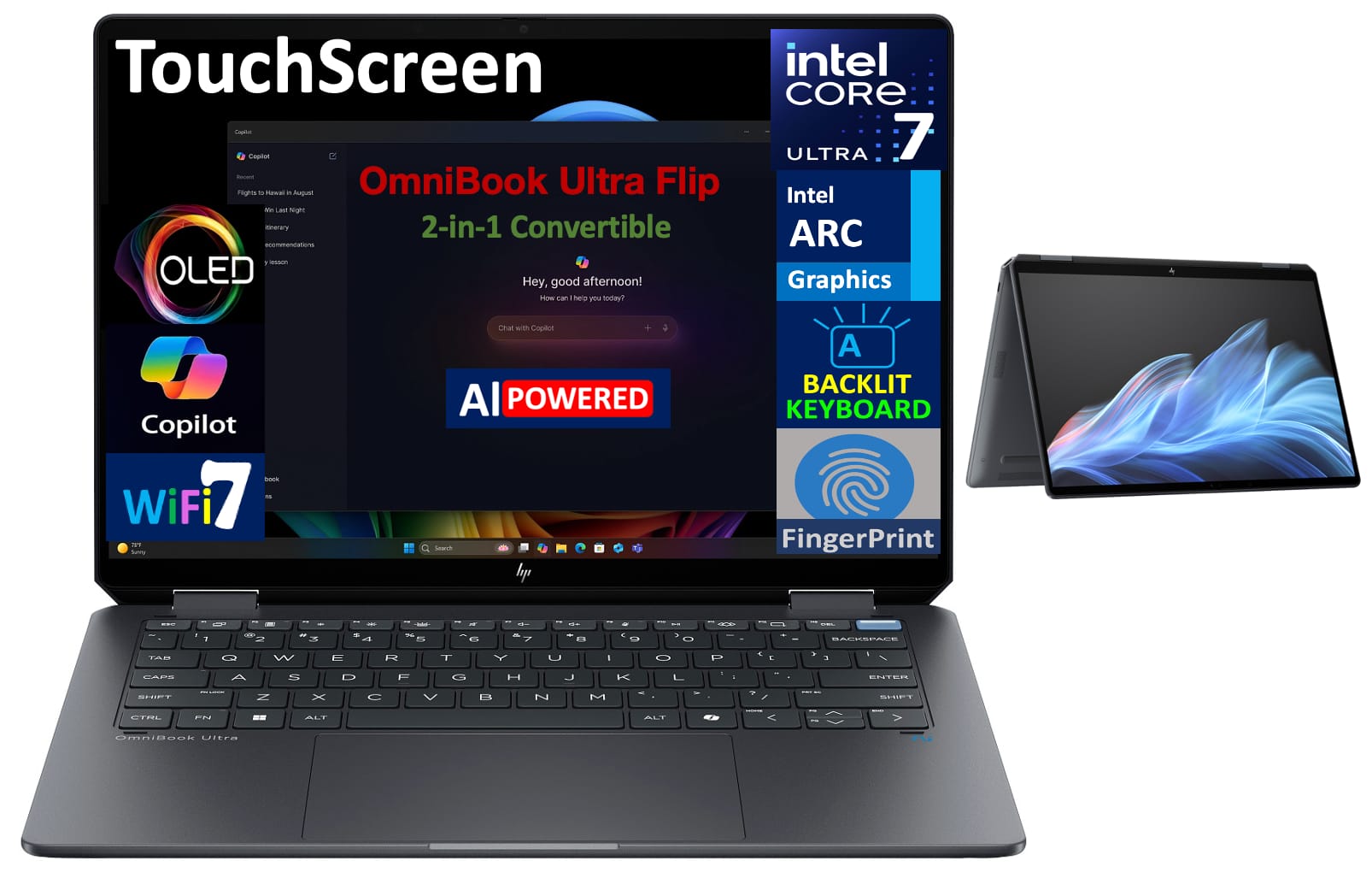 HP - OmniBook Ultra Flip 2-in-1 Laptop 14.0 2.8K Display (Intel Ultra 7-256V, 16GB LPDDR5X, 1TB SSD, Win 11 Home) - Eclipse Gray