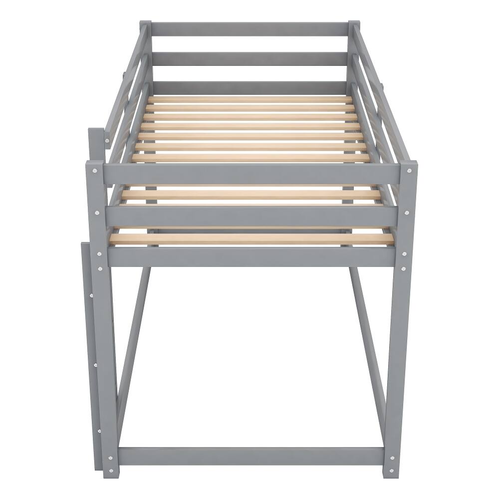 Alt View 4. Loheer - Loheer Twin Over Twin Floor Bunk Bed, Gray Solid Wood Low Bunk Bed with Ladder - Gray.