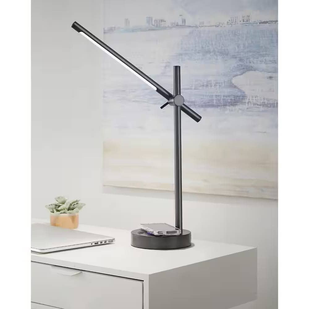 Hivvago - Modern LED Desk Light Table Lamp with Wireless Cell Charging Pad - Black